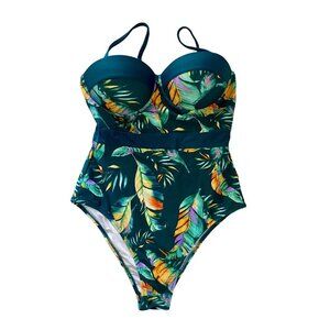 Cupshe Tropical Green Underwire Padded One Piece Swimsuit Women’s Medium NEW NWT